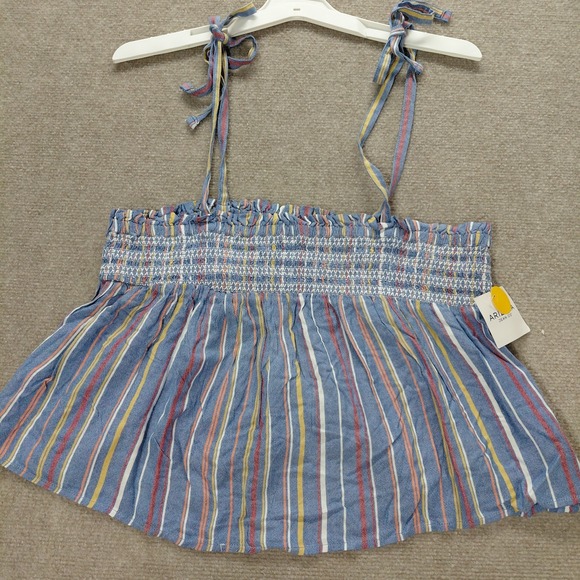 Arizona Jean Company Tops - Arizona Women XL Strappy Tie Crop Top Sleeveless Blue Striper Smocked Tank Shirt